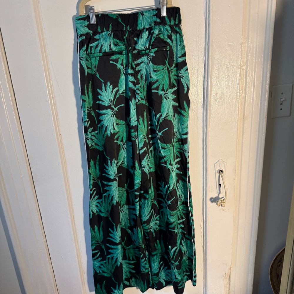 Green Tropical Palm Leaf Wide Leg Pants Black White Side Stripe Dopamine XS - Picture 7 of 11